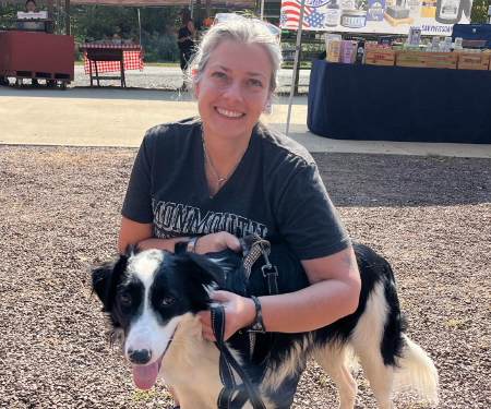 Jennifer Dember and her dog Jennifer Dember having fun with her dog